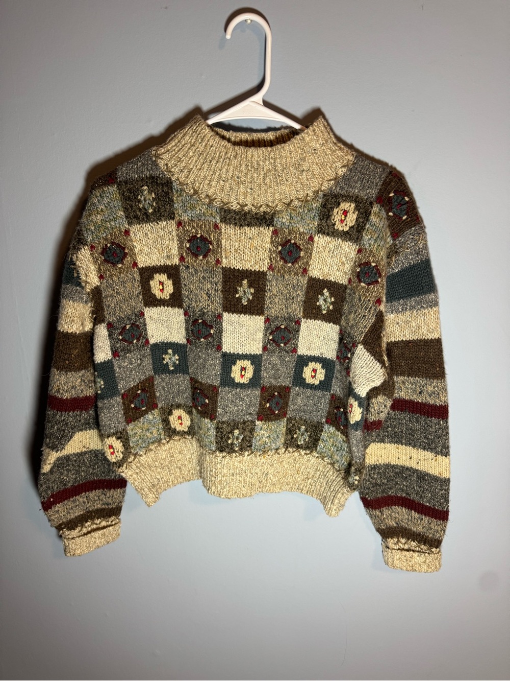 Vintage Chunky Handknit Geometric Sweater Size M